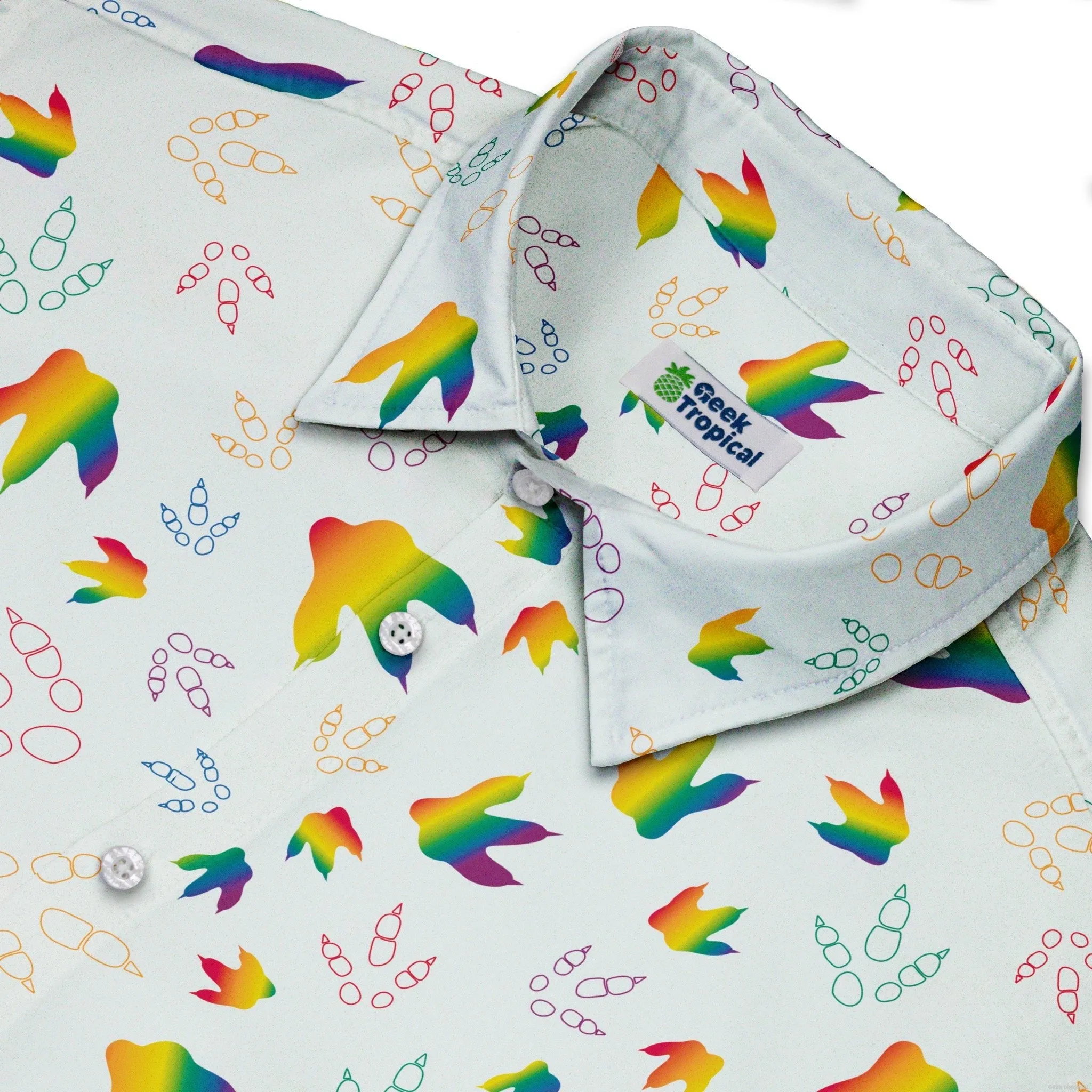 Dinosaur Footprints Rainbow Button Up Shirt