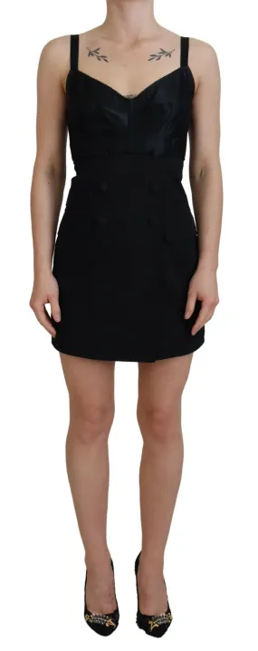 Dolce & Gabbana Black Fit Wool Stretch Sheath Mini Dress