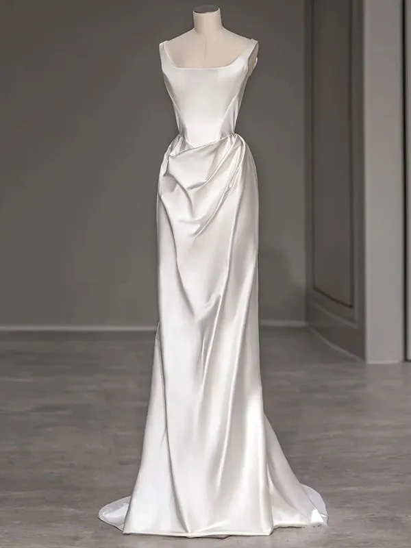 Elegant Sheath White Wedding Dress Satin Wedding Gown  J5248