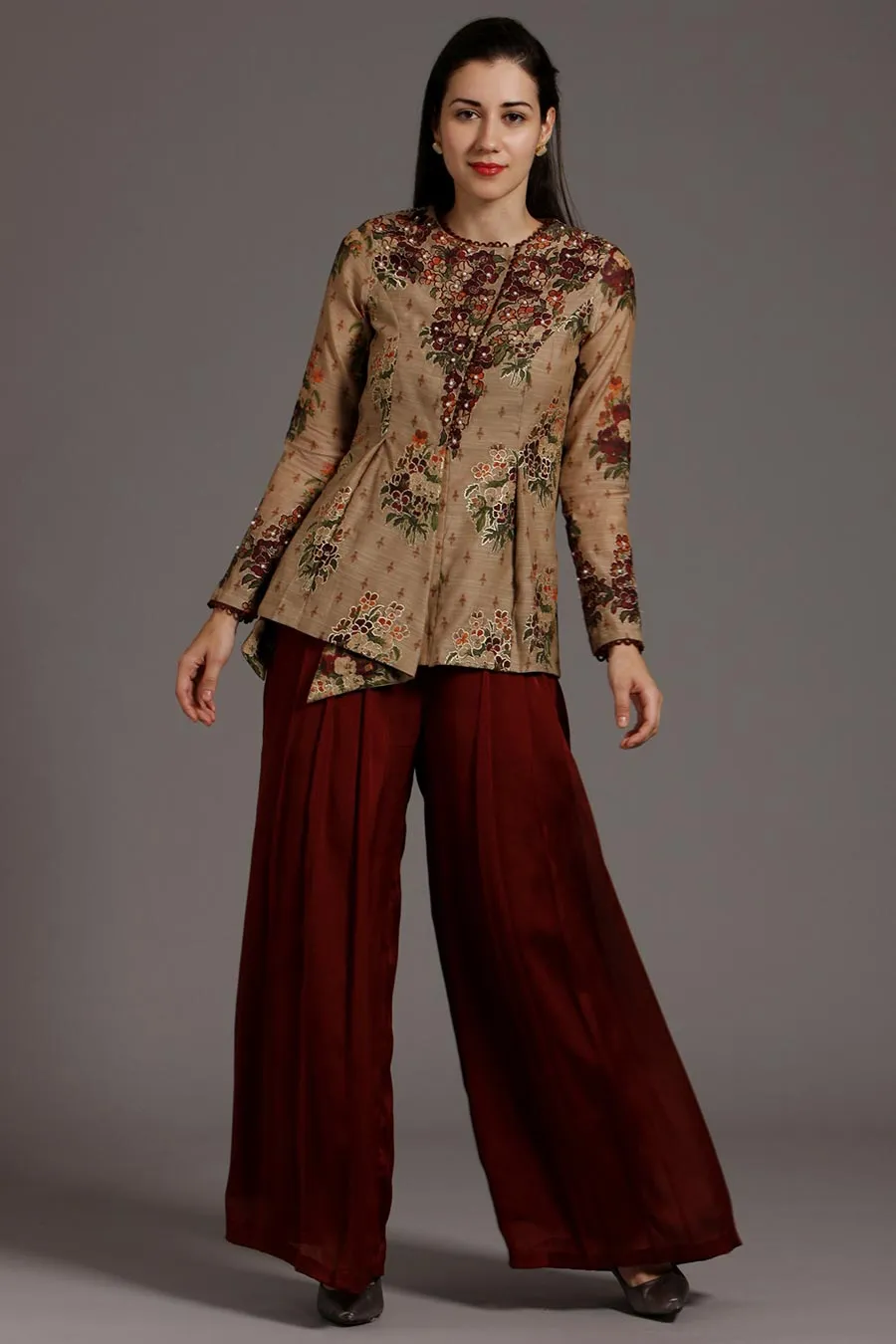 Embroidered Chanderi Top & Palazzo Set