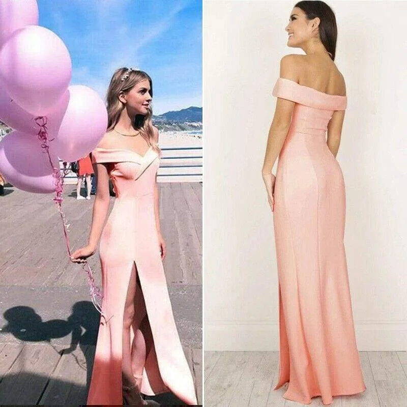 FashionSierra - Hot Women's Off Shoulder Dresses Casual Long Maxi Evening Party Beach Long Dress Solid Pink Black V-neck Summer Costume