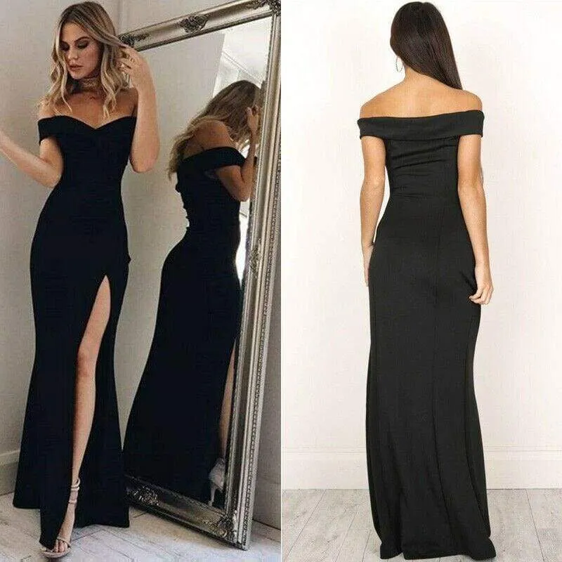 FashionSierra - Hot Women's Off Shoulder Dresses Casual Long Maxi Evening Party Beach Long Dress Solid Pink Black V-neck Summer Costume