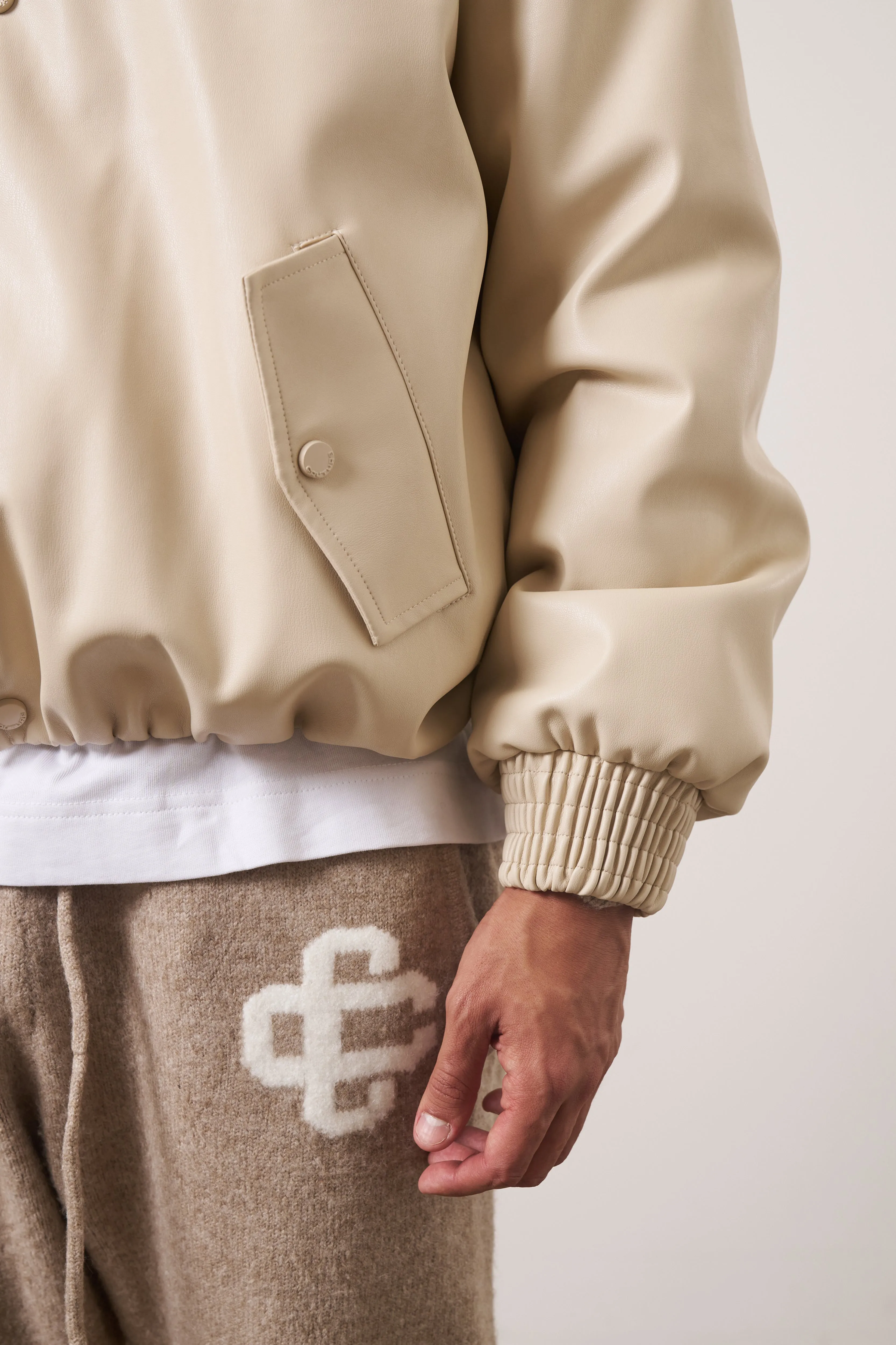 FAUX LEATHER BOMBER - BEIGE