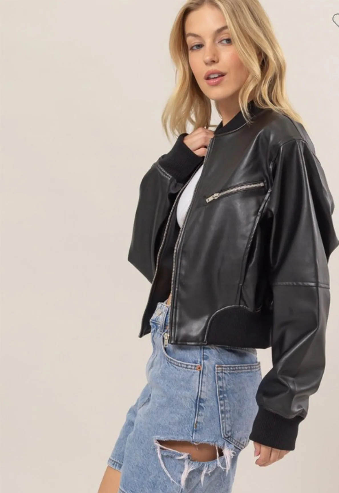 Faux Leather Bomber