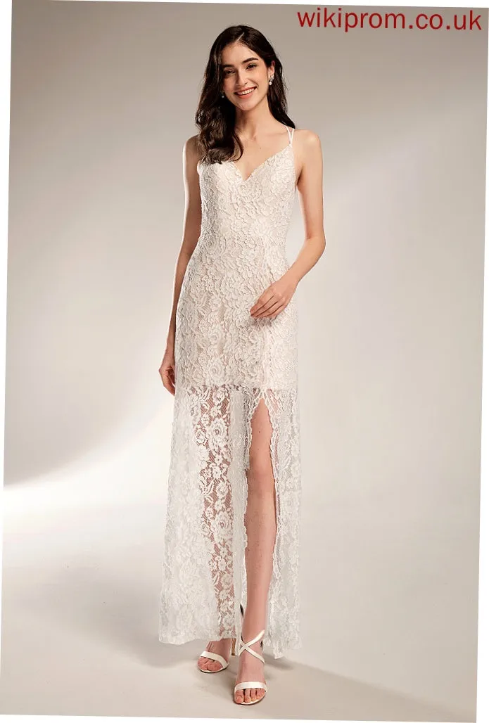 Front Justice Wedding With Wedding Dresses Floor-Length Lace Sheath/Column Split V-neck Dress