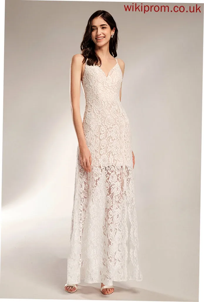 Front Justice Wedding With Wedding Dresses Floor-Length Lace Sheath/Column Split V-neck Dress