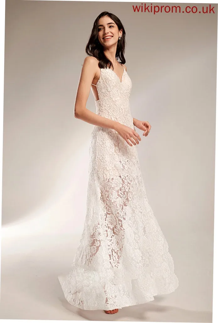 Front Justice Wedding With Wedding Dresses Floor-Length Lace Sheath/Column Split V-neck Dress