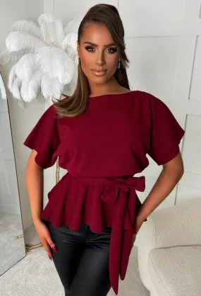 Glow On Fleek Burgundy Batwing Peplum Top