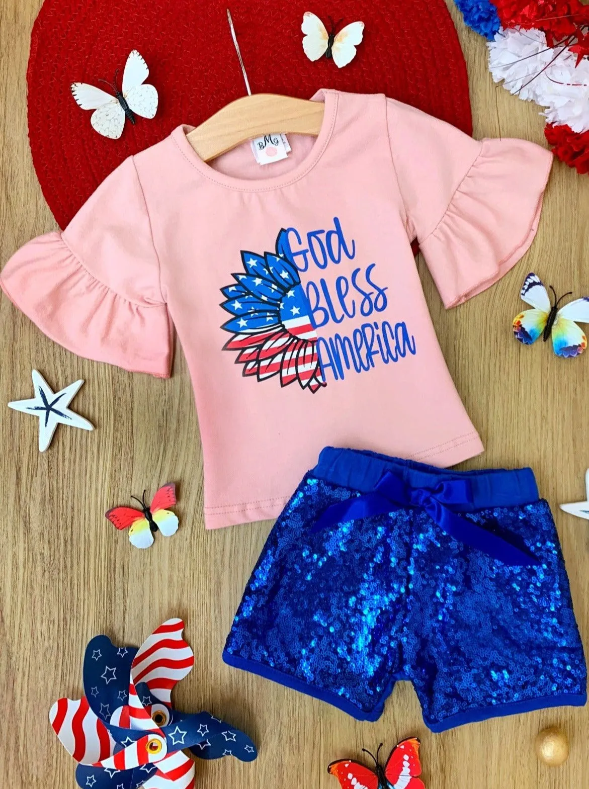 God Bless America Top And Sequin Short Set