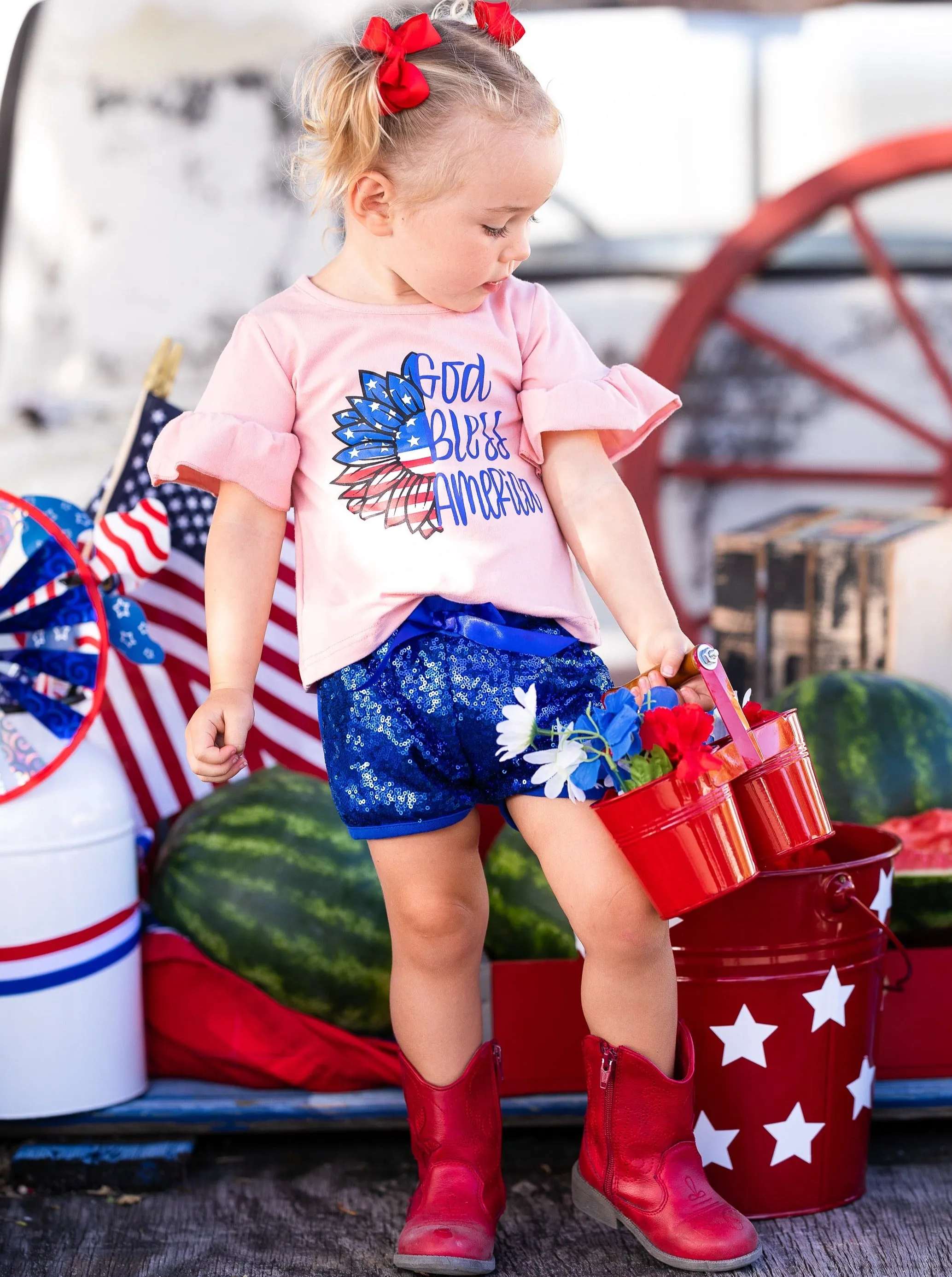 God Bless America Top And Sequin Short Set