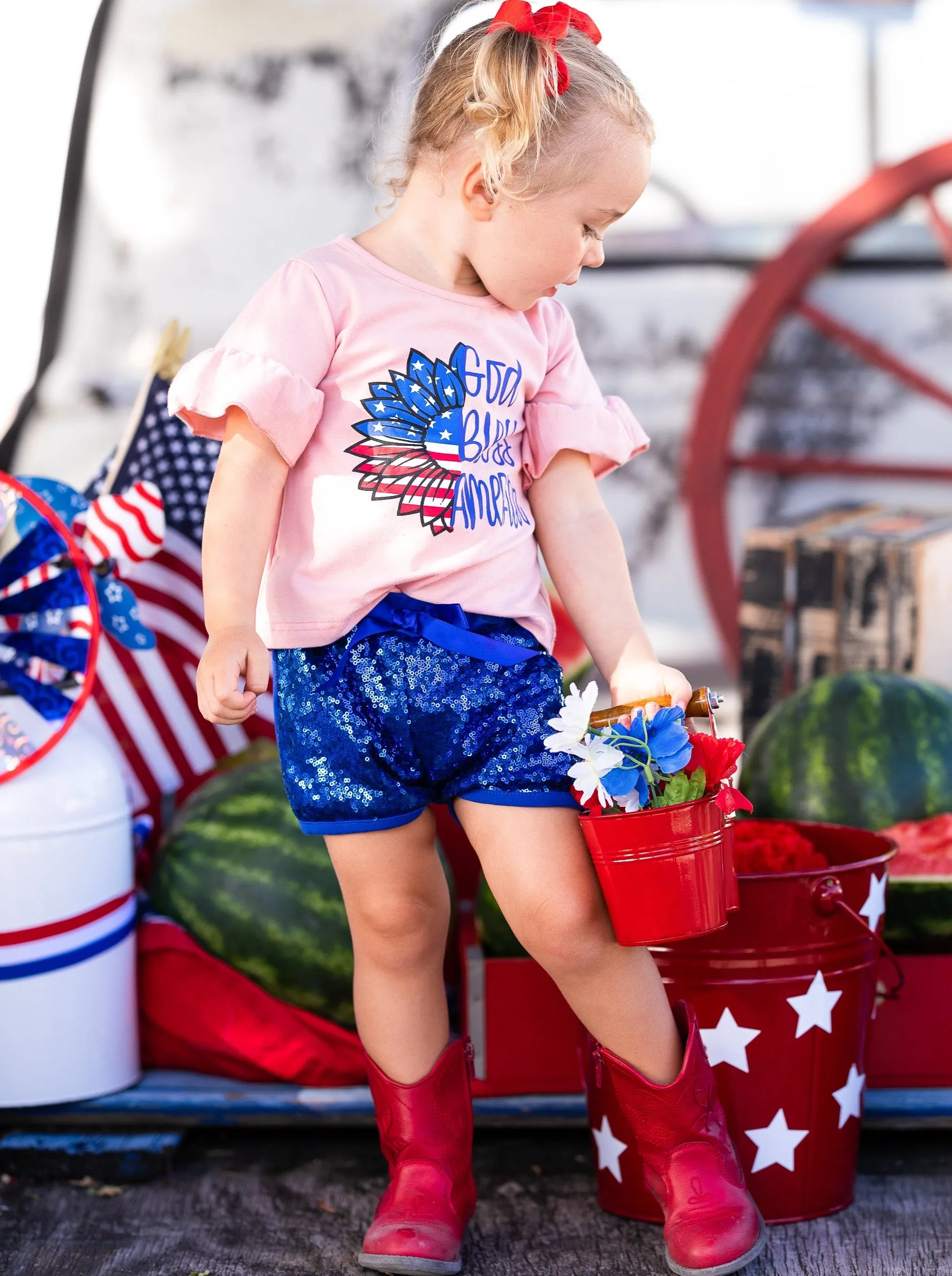 God Bless America Top And Sequin Short Set