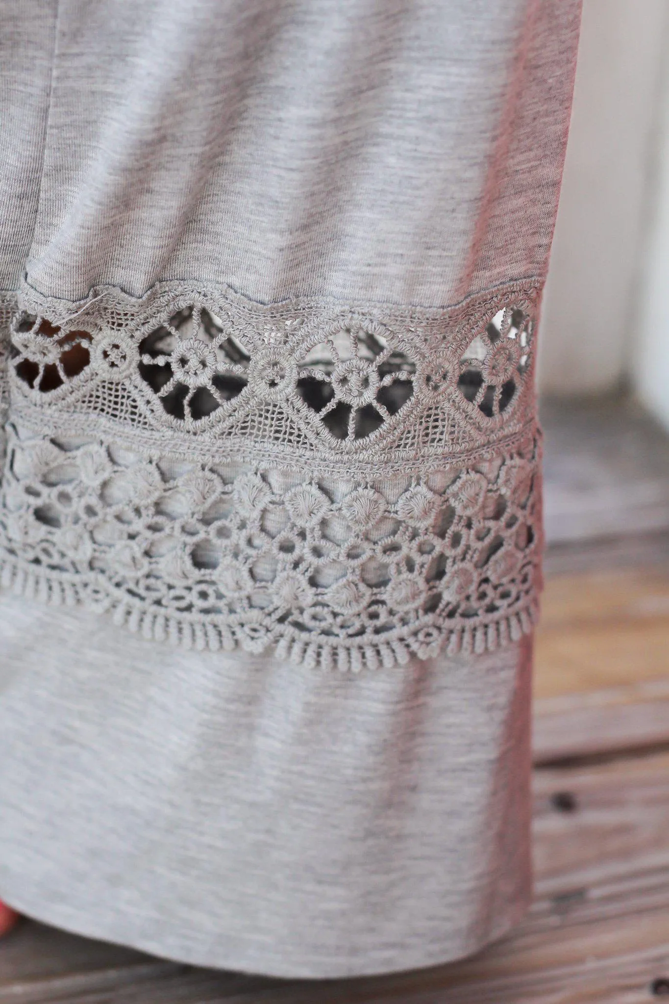 Gray Palazzo Pants with Crochet Detail