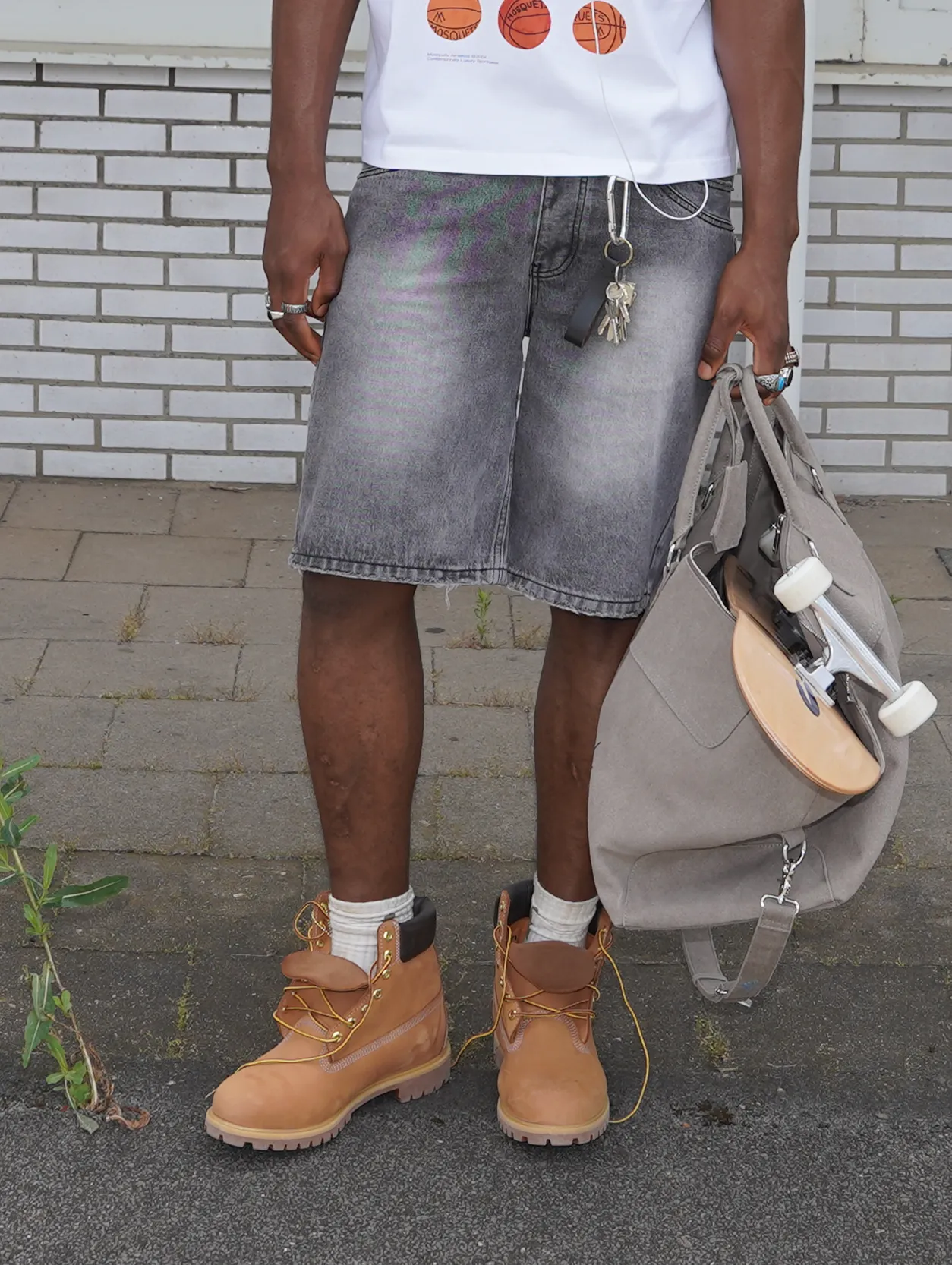 GREY WASHED DENIM JORTS "SUN"