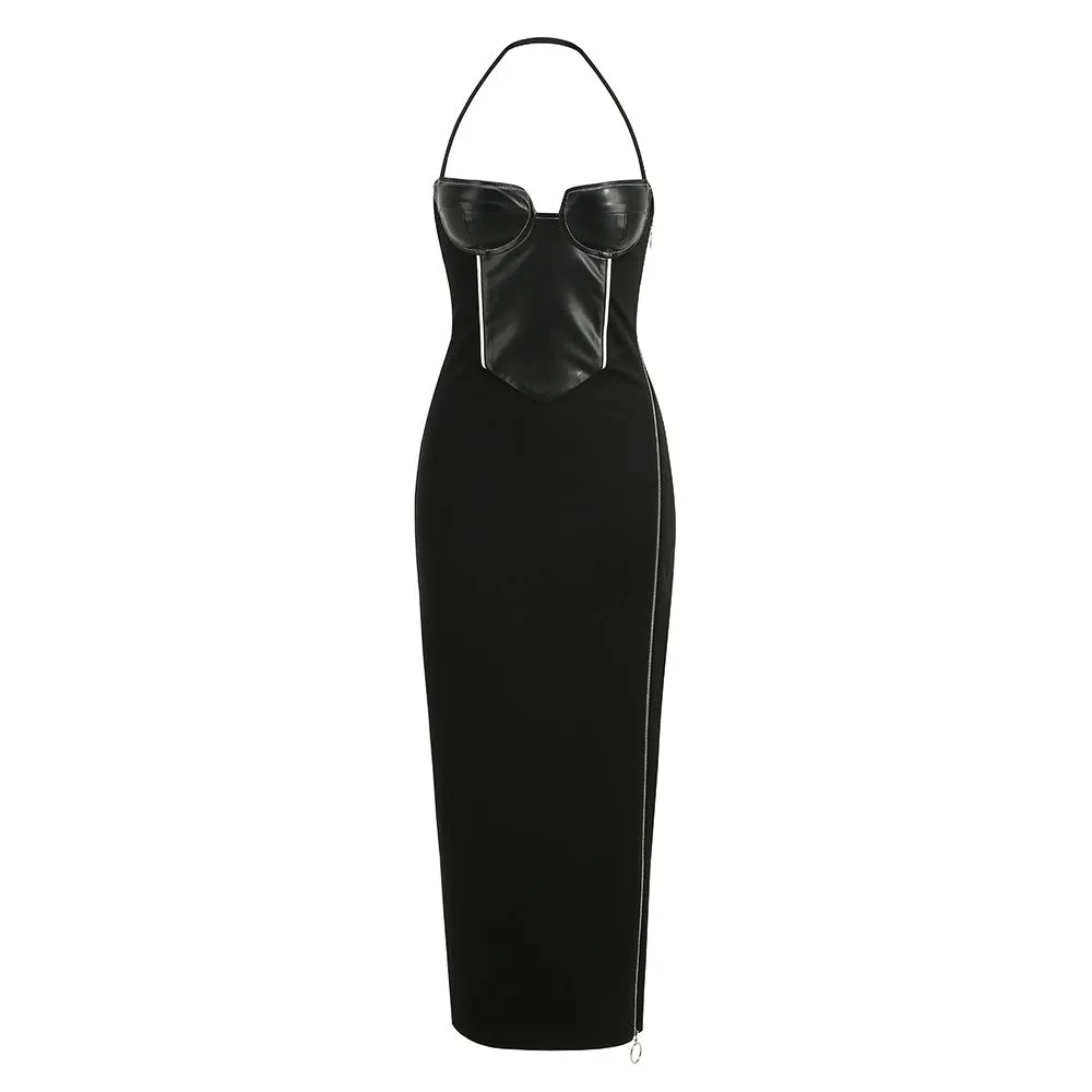 Halter Neck Wrap Chest Bodycon Maxi Dress