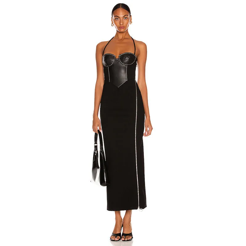 Halter Neck Wrap Chest Bodycon Maxi Dress