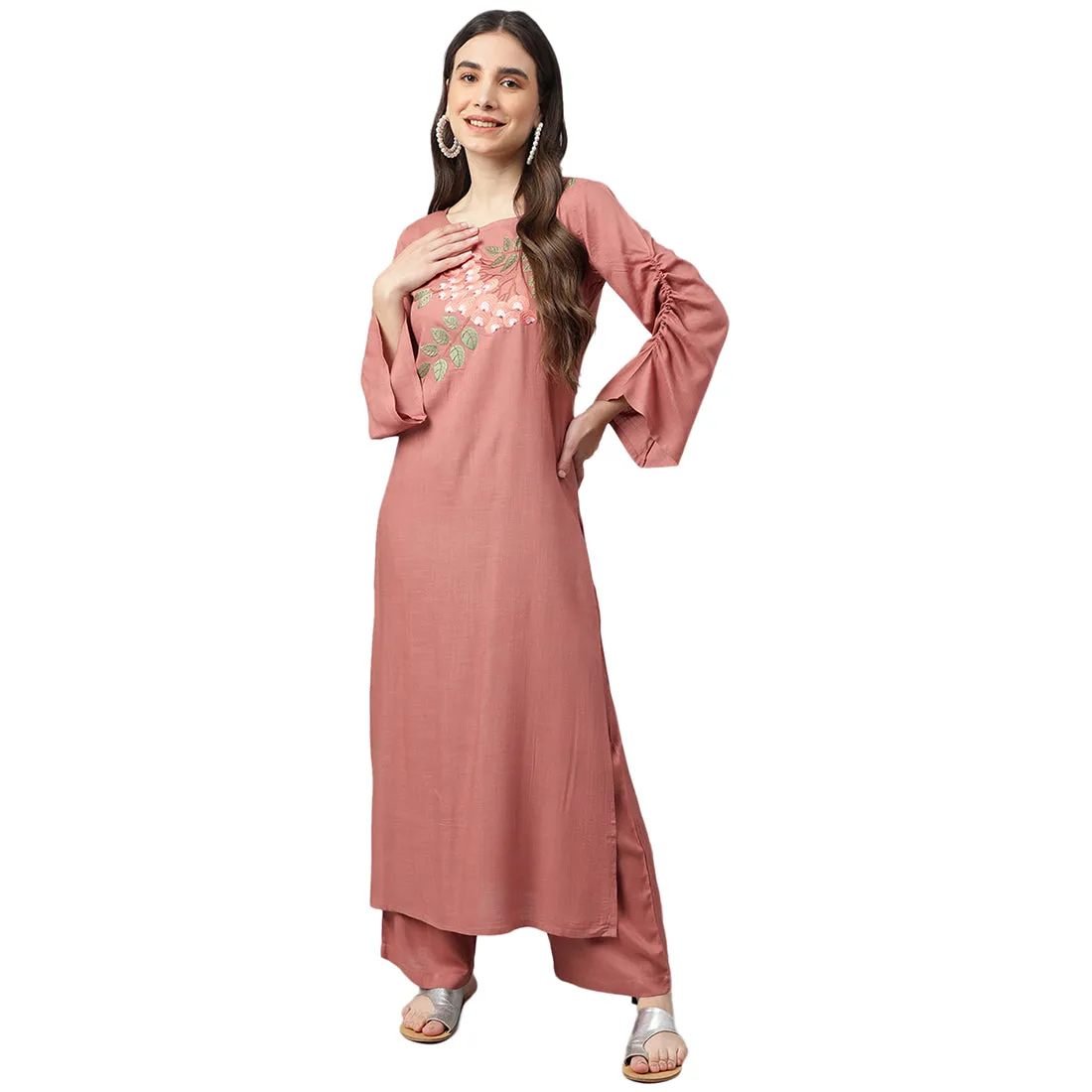 Idalia Multicolor Printed Cotton Kurta With Dull Green
 Printed Palazzo Pants