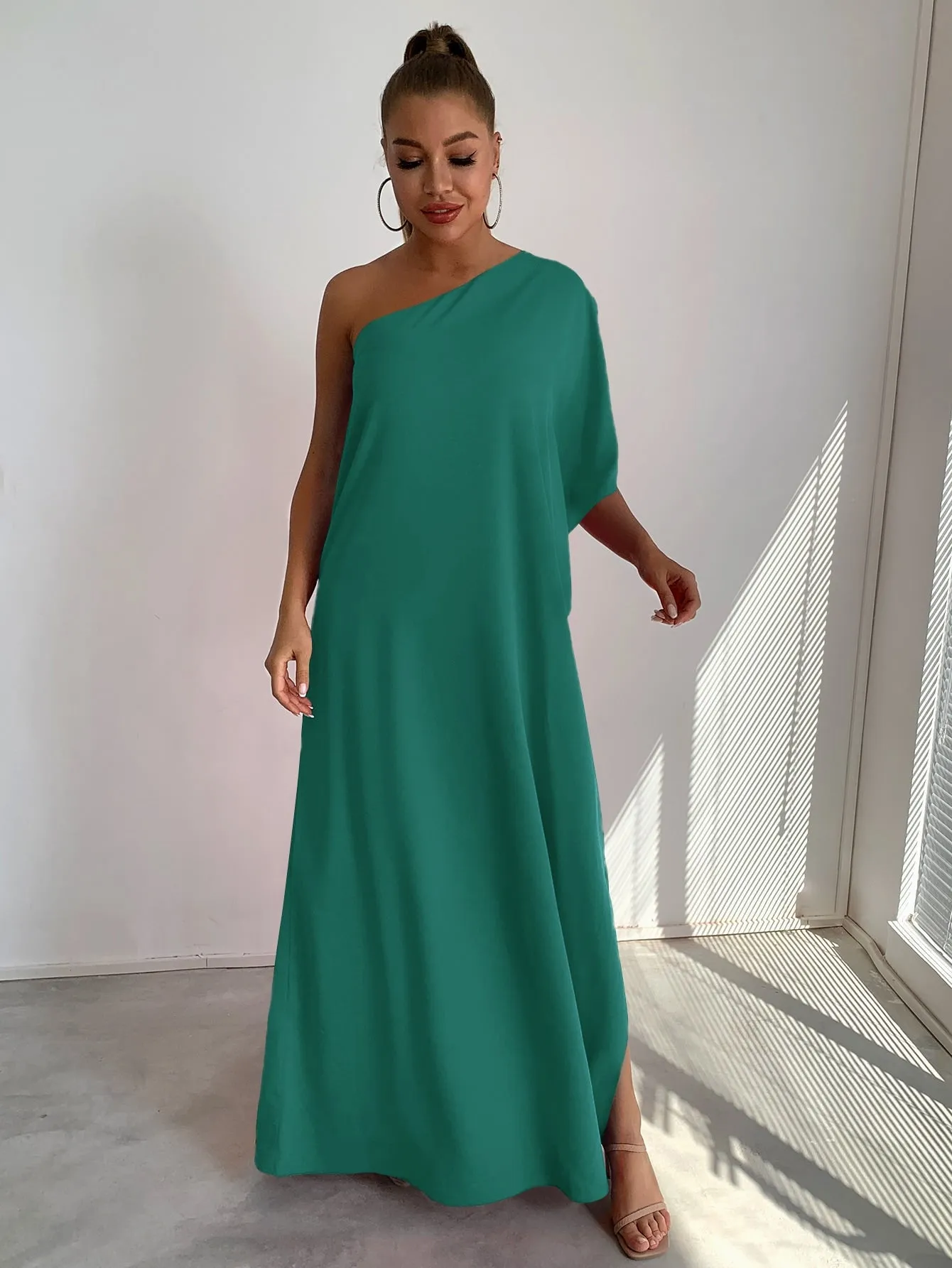 Joyfunear One Shoulder Split Sleeve Maxi Dress