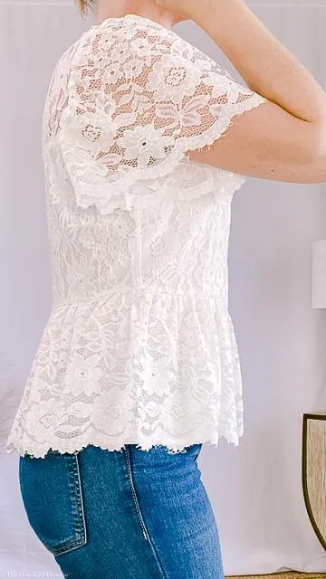 Kacy Flutter Sleeve Lace Peplum White Top