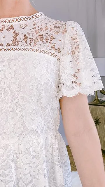 Kacy Flutter Sleeve Lace Peplum White Top