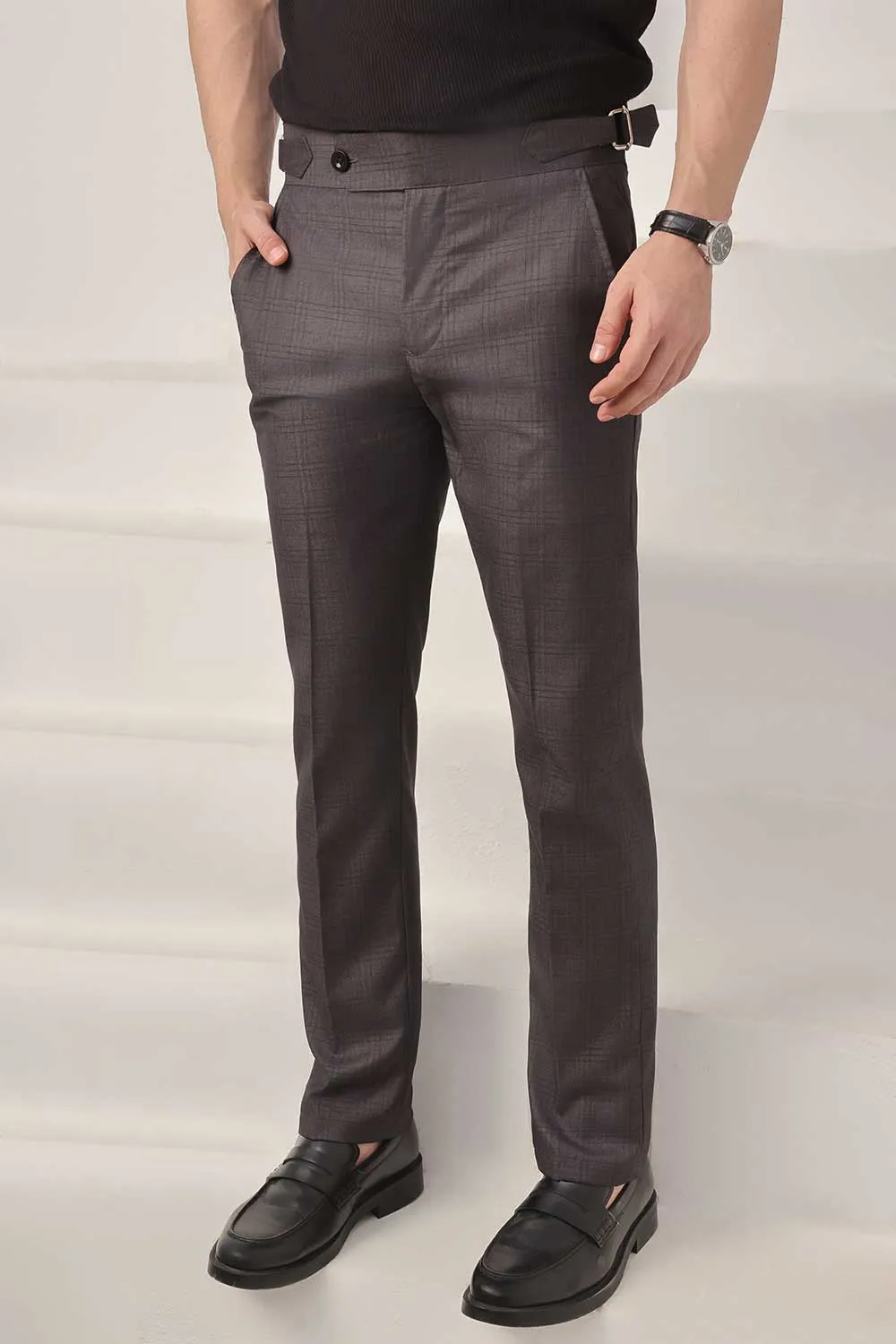 Kensington Fit Charcoal Club Check Trousers