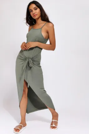 Khaki Tie Detail Maxi Dress