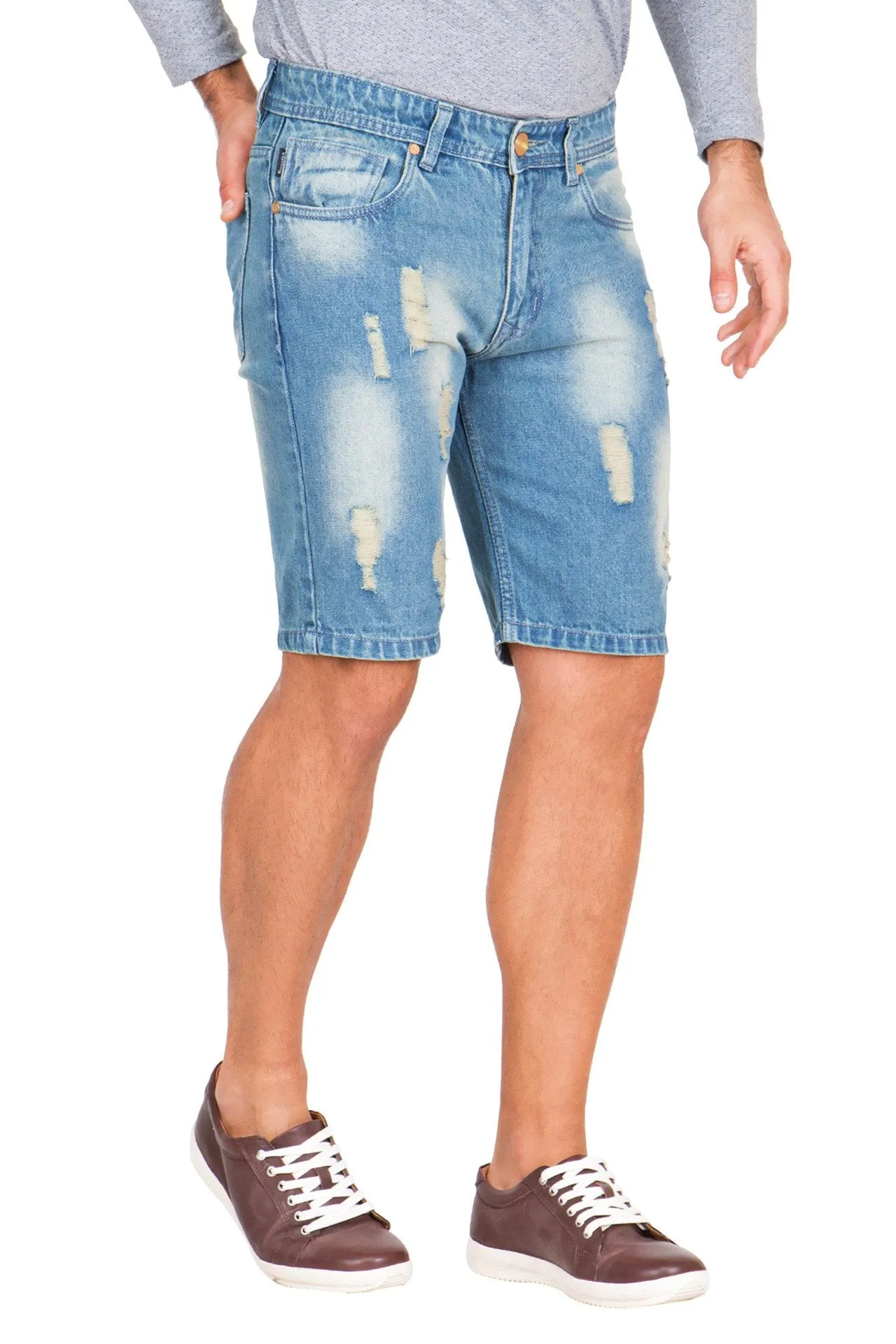 Krossstitch Men's Light Blue Denim Ripped Shorts