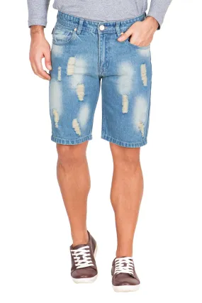 Krossstitch Men's Light Blue Denim Ripped Shorts