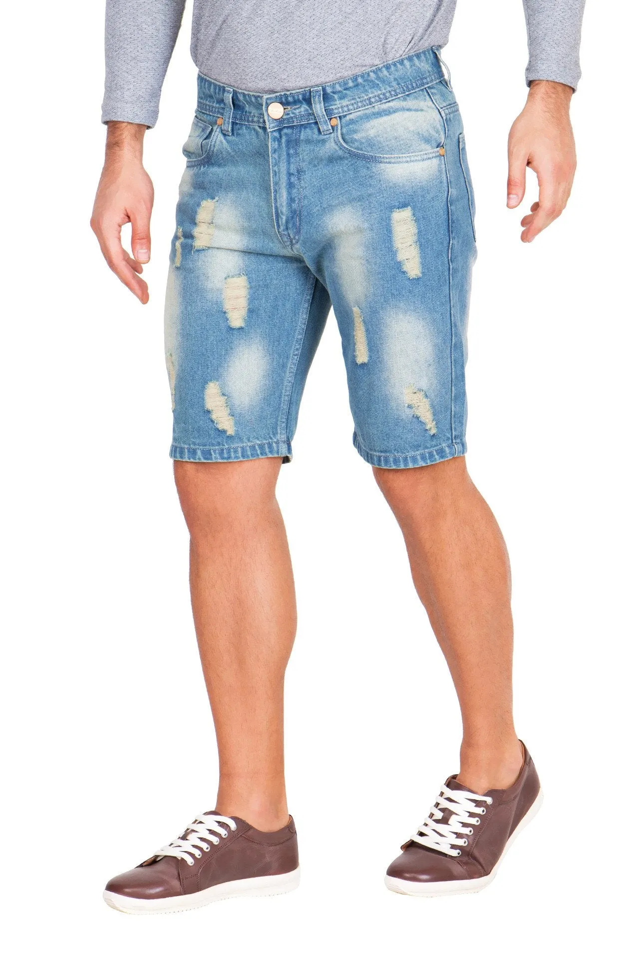 Krossstitch Men's Light Blue Denim Ripped Shorts