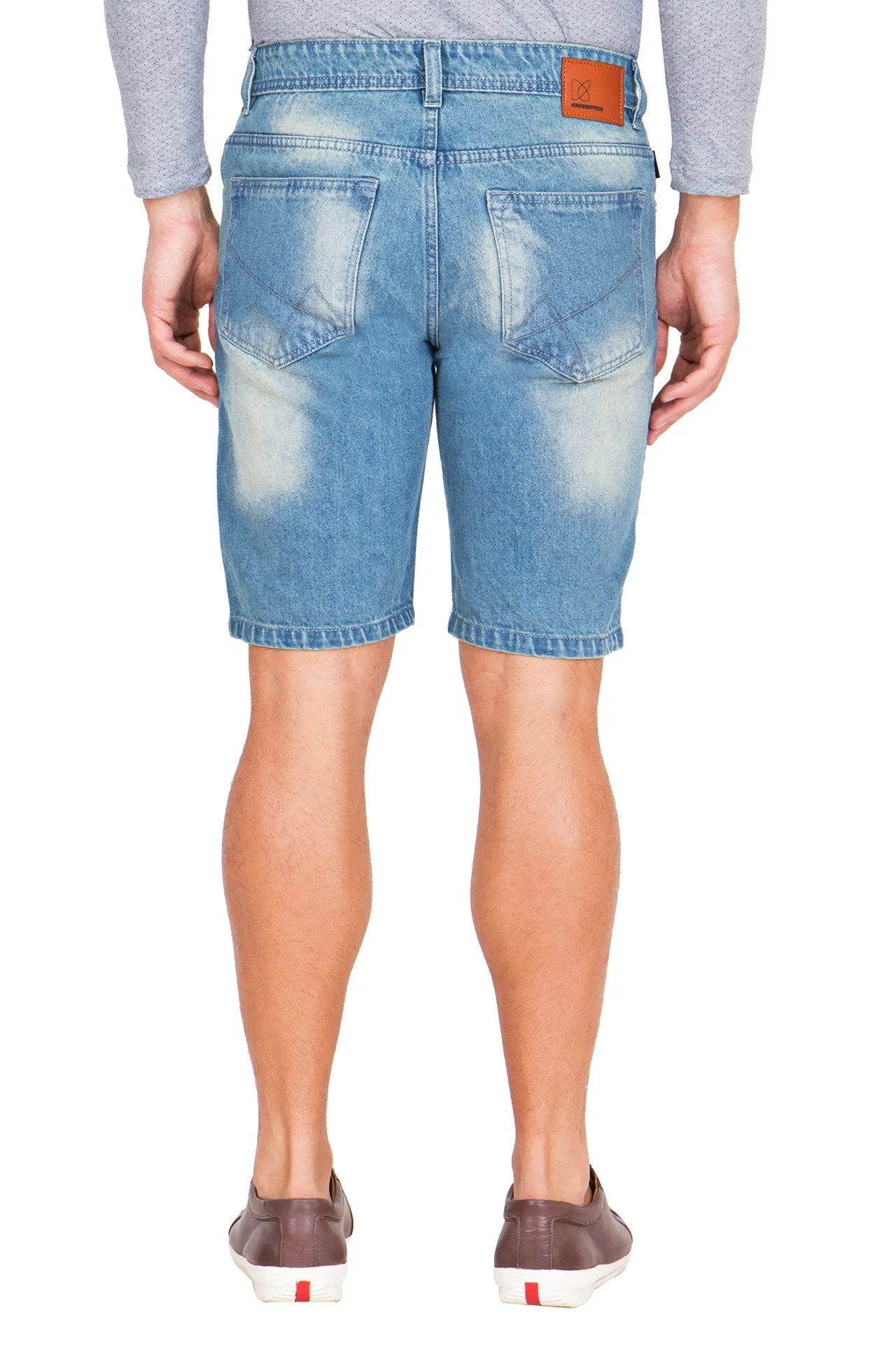 Krossstitch Men's Light Blue Denim Ripped Shorts