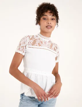 Lace Trimmed Peplum Top