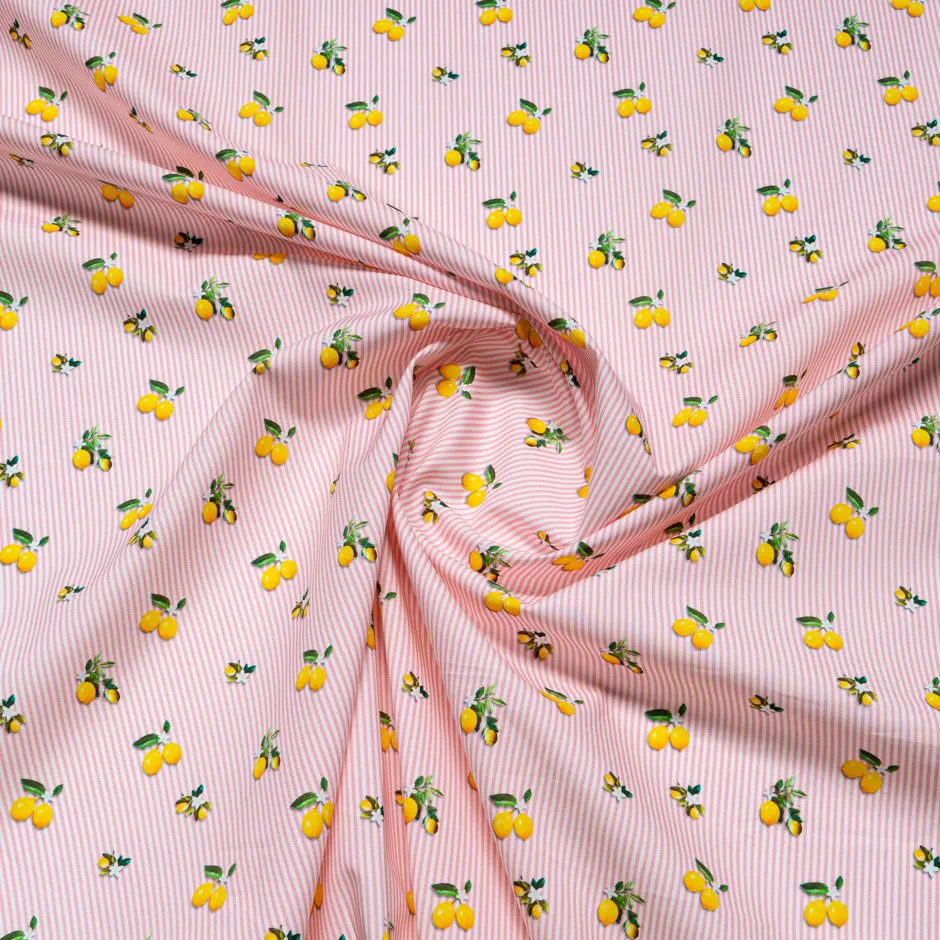 Lemon Printed Candy Pink Striped Pure Cotton