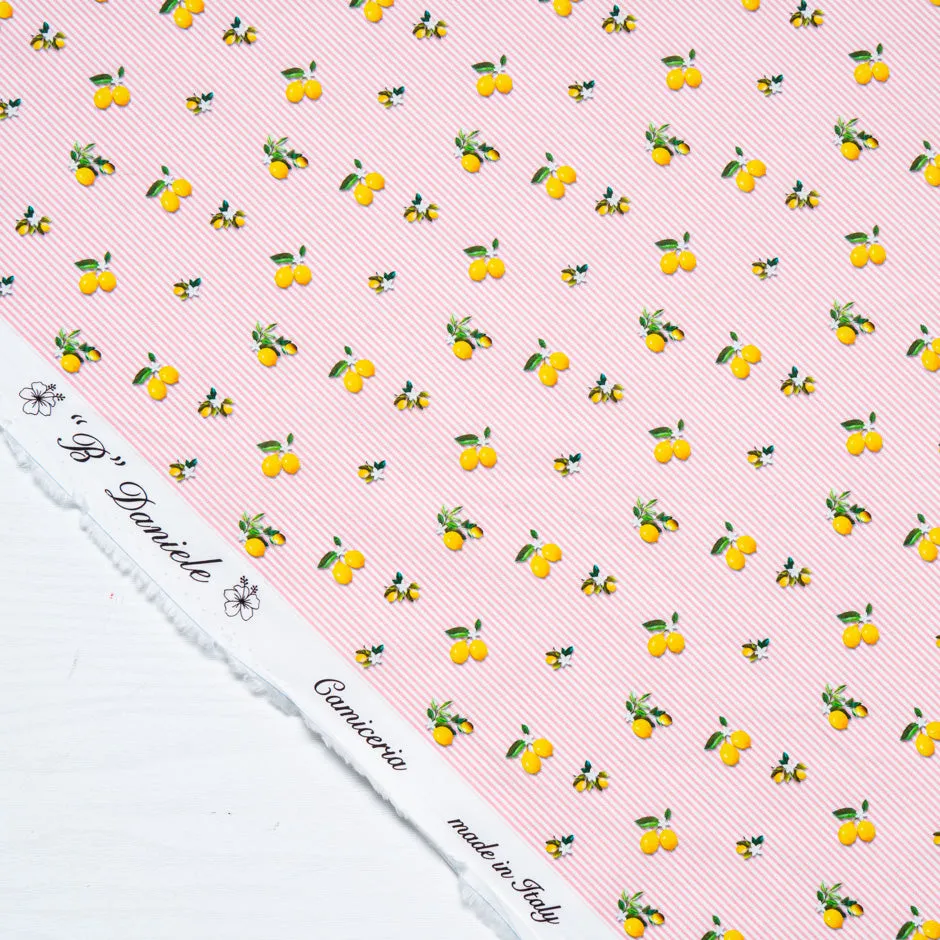 Lemon Printed Candy Pink Striped Pure Cotton