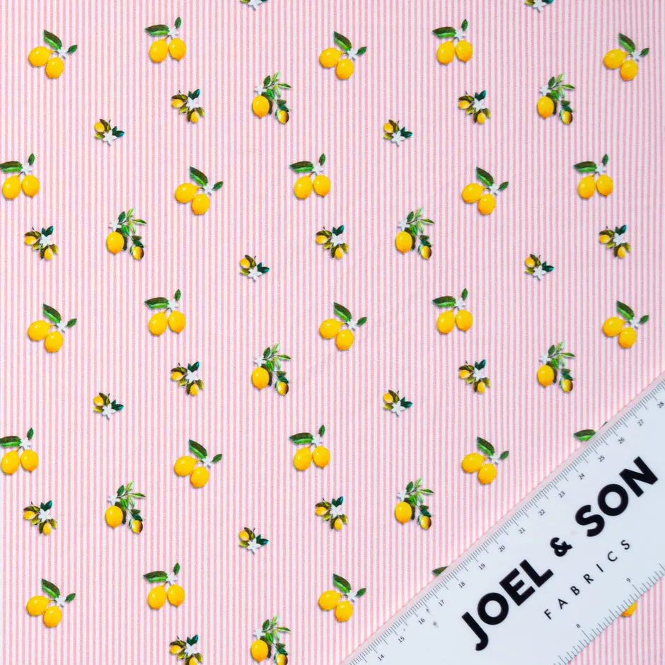 Lemon Printed Candy Pink Striped Pure Cotton