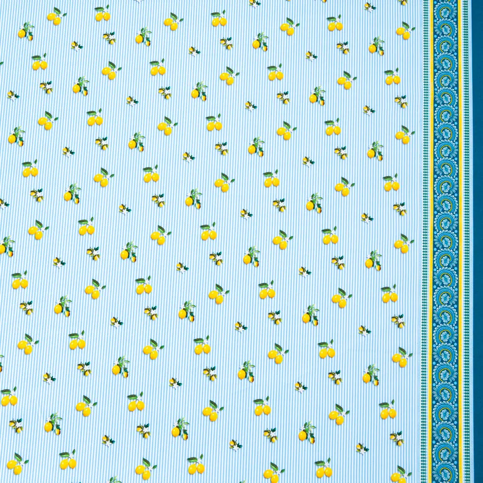 Lemon Printed Sky Blue Striped Pure Cotton