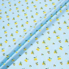 Lemon Printed Sky Blue Striped Pure Cotton