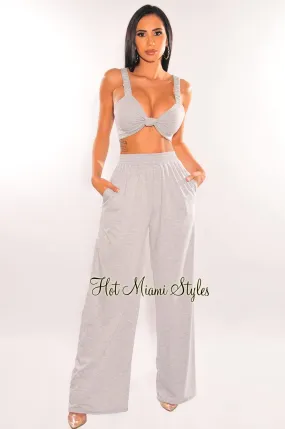 Light Gray Knotted Palazzo Pants Two Piece Set