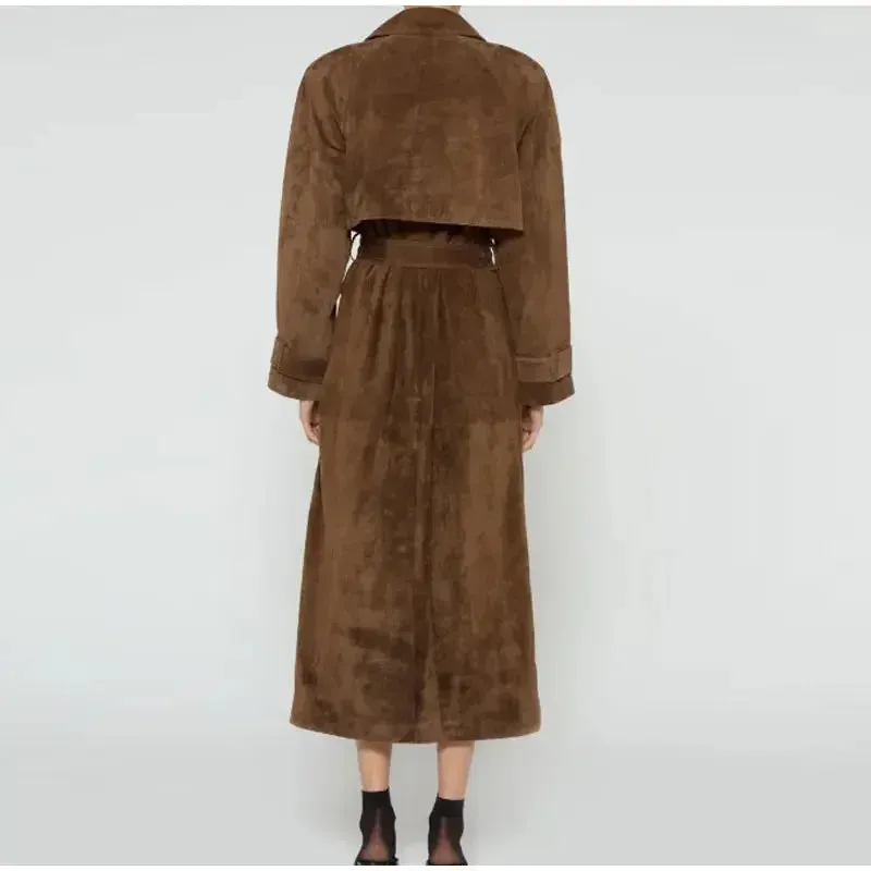 Long suede windbreaker trench coat