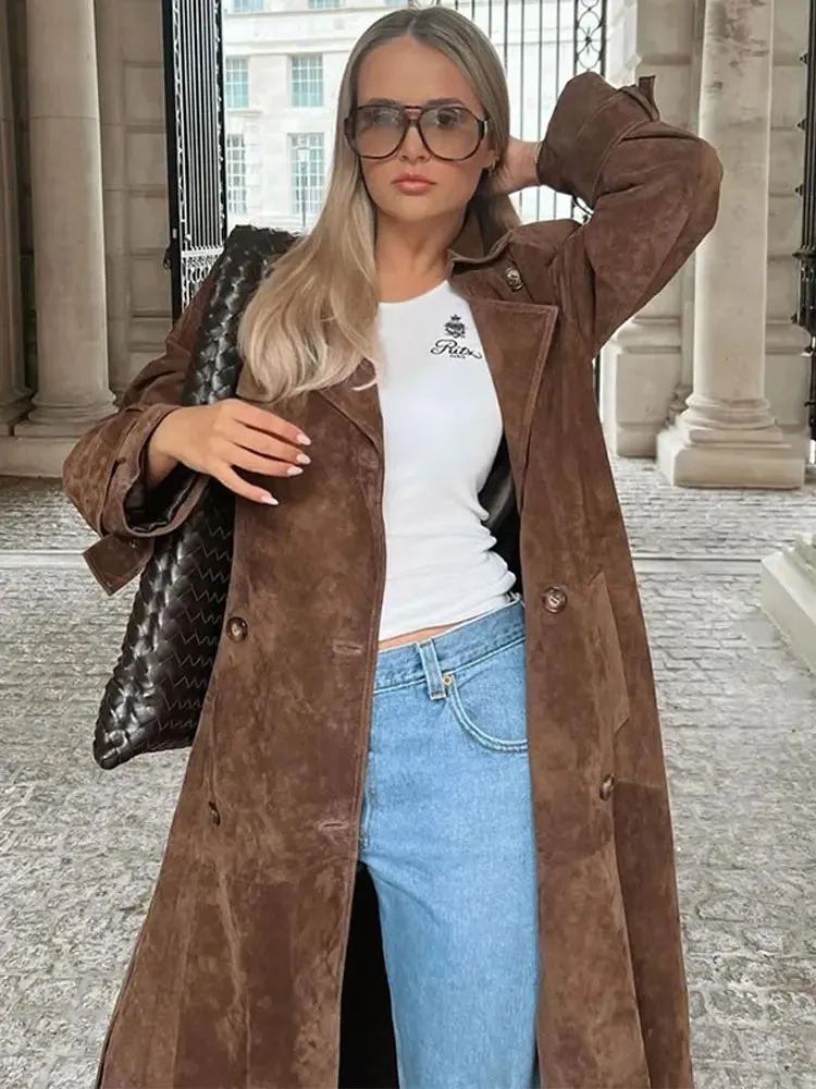 Long suede windbreaker trench coat