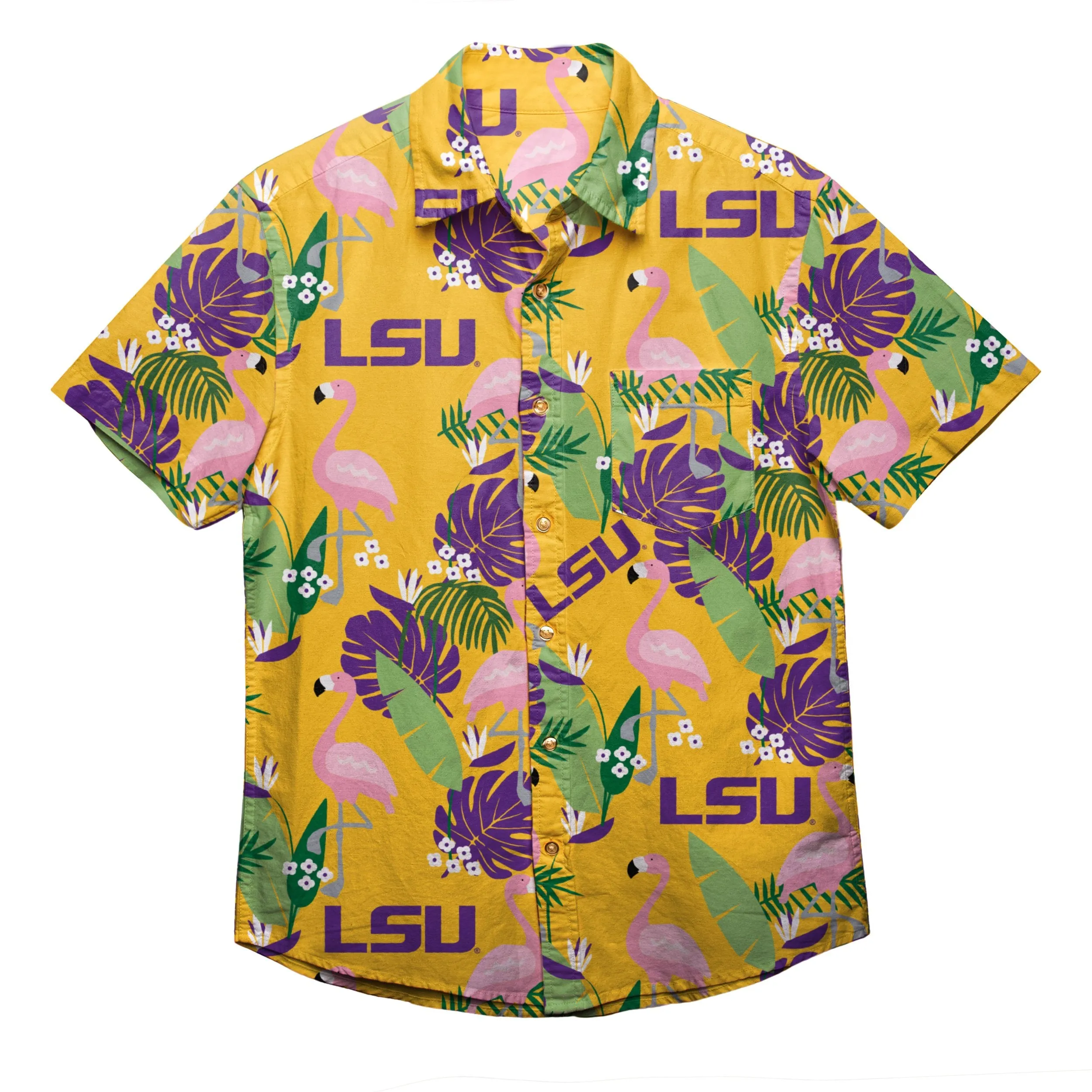 LSU Tigers NCAA Mens Floral Button Up Shirt