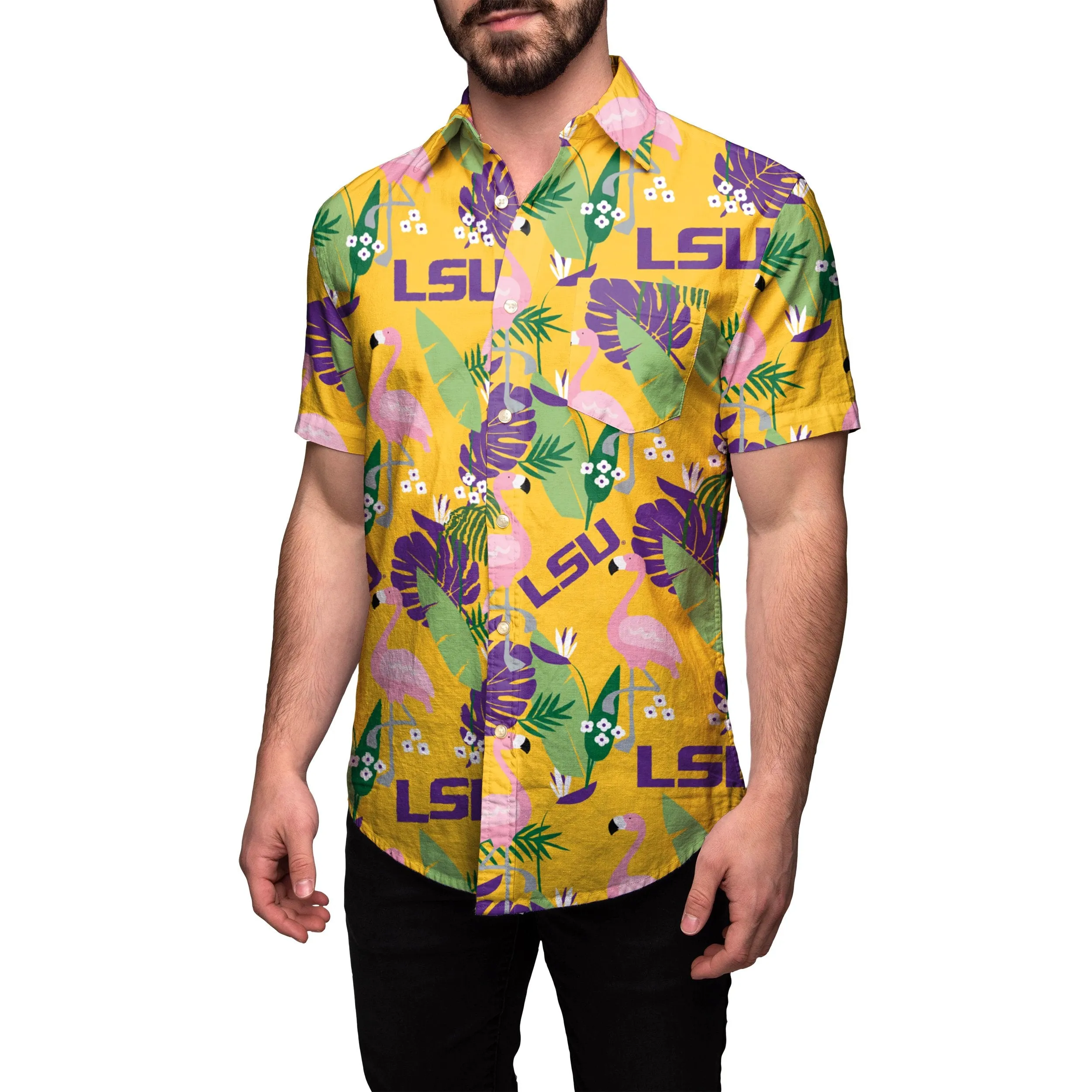 LSU Tigers NCAA Mens Floral Button Up Shirt