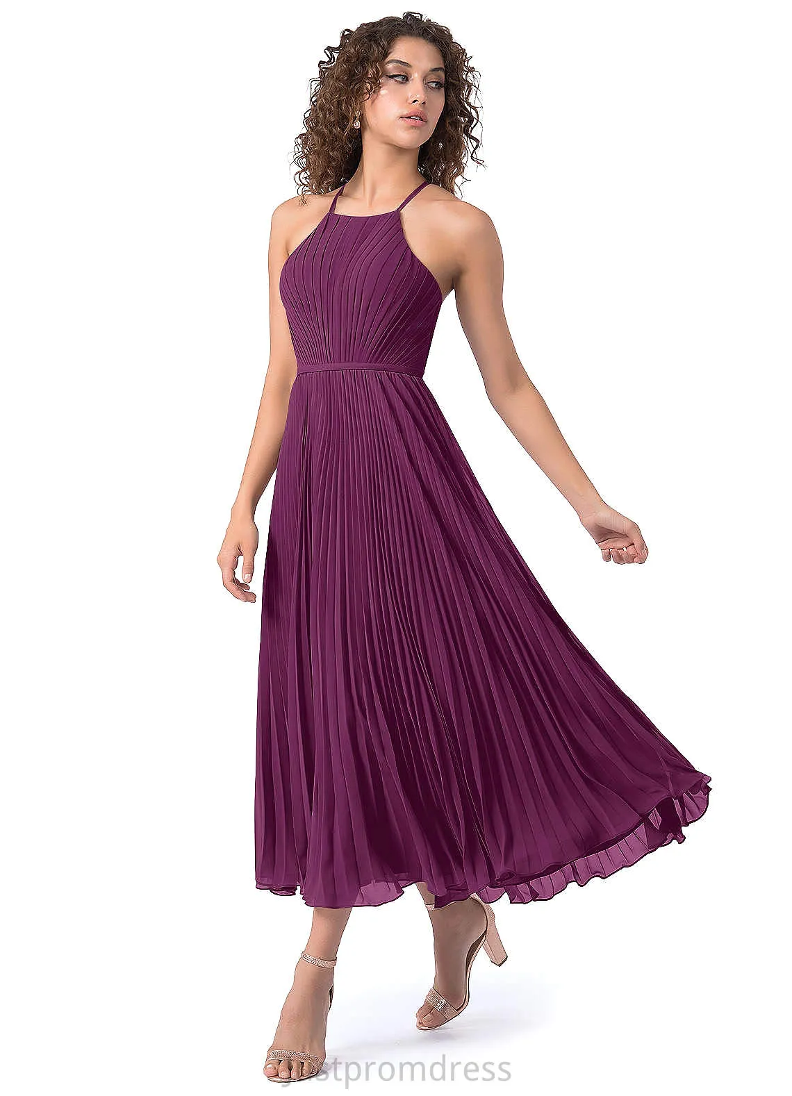 Lydia Natural Waist Spaghetti Staps Sheath/Column Floor Length Sleeveless Bridesmaid Dresses