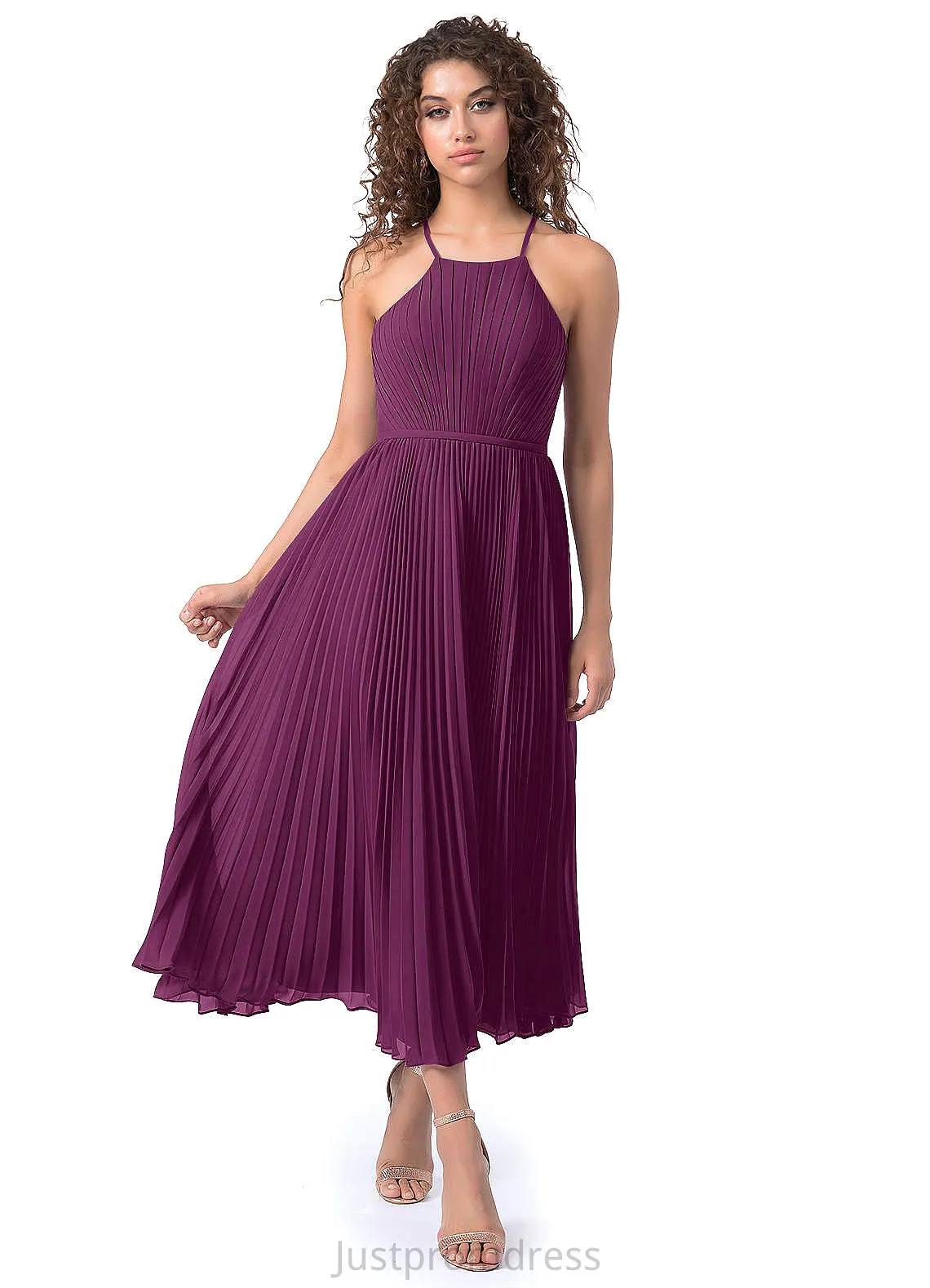 Lydia Natural Waist Spaghetti Staps Sheath/Column Floor Length Sleeveless Bridesmaid Dresses