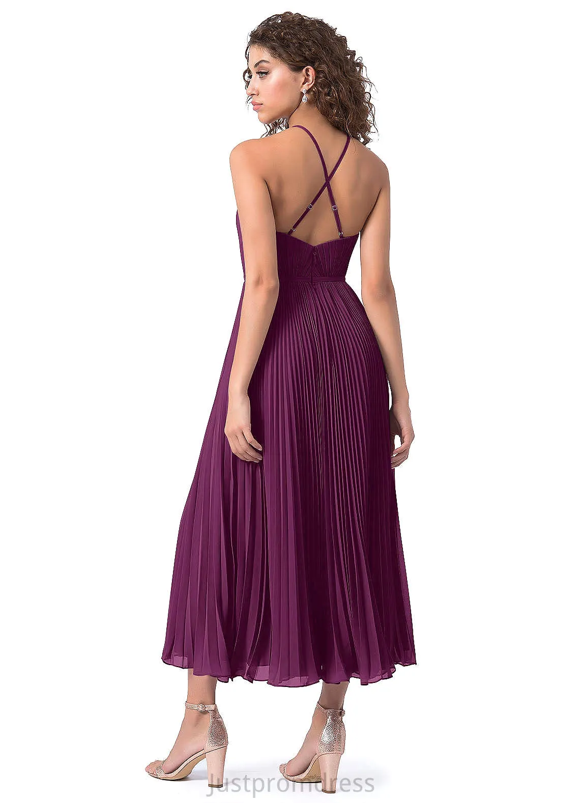 Lydia Natural Waist Spaghetti Staps Sheath/Column Floor Length Sleeveless Bridesmaid Dresses