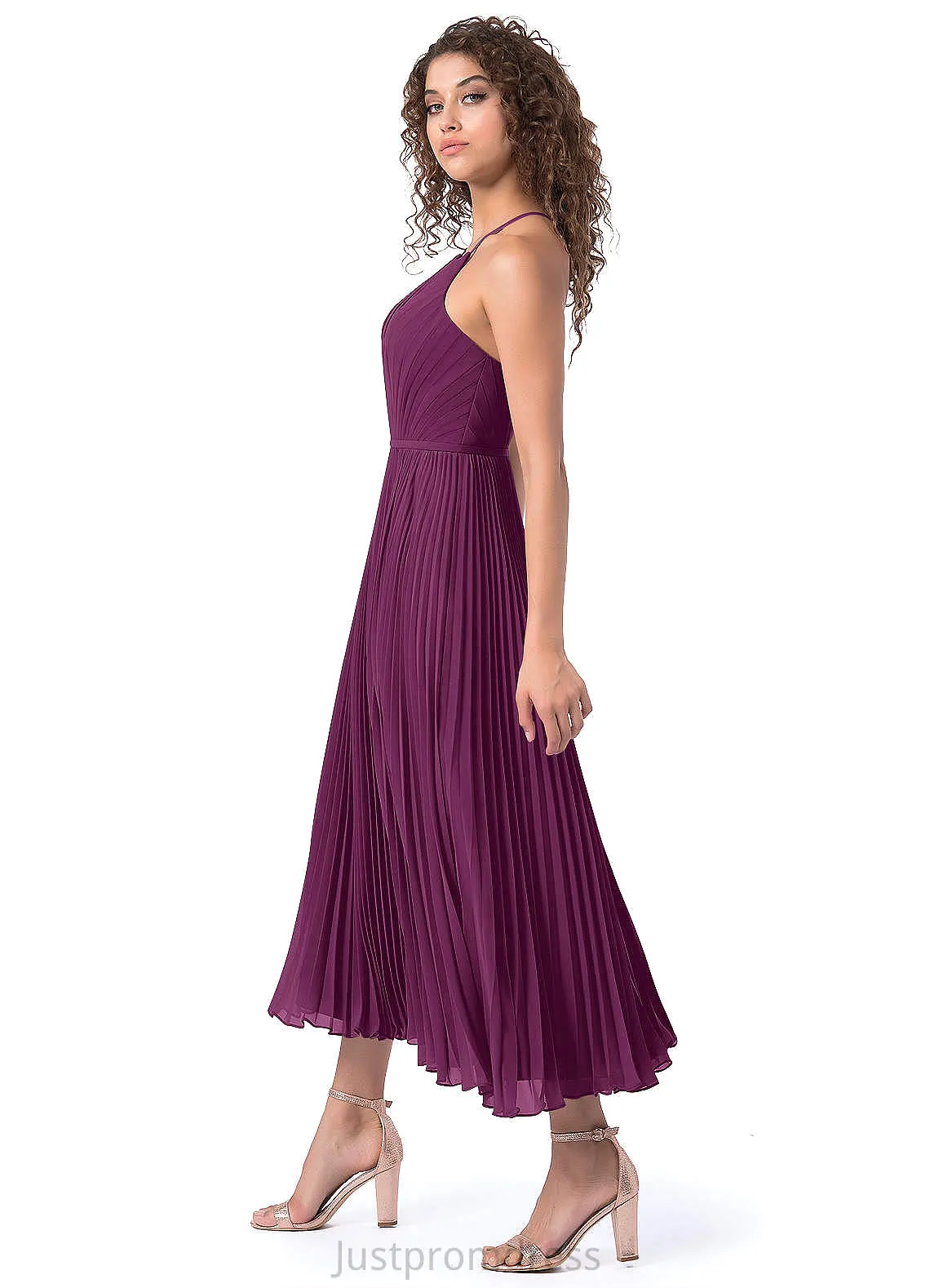 Lydia Natural Waist Spaghetti Staps Sheath/Column Floor Length Sleeveless Bridesmaid Dresses