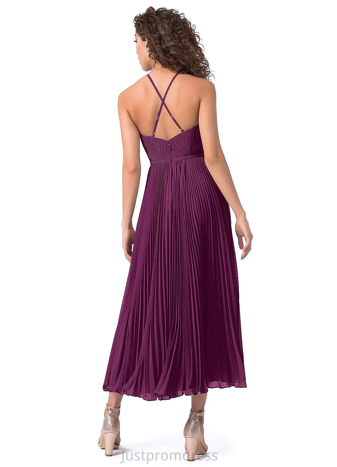 Lydia Natural Waist Spaghetti Staps Sheath/Column Floor Length Sleeveless Bridesmaid Dresses