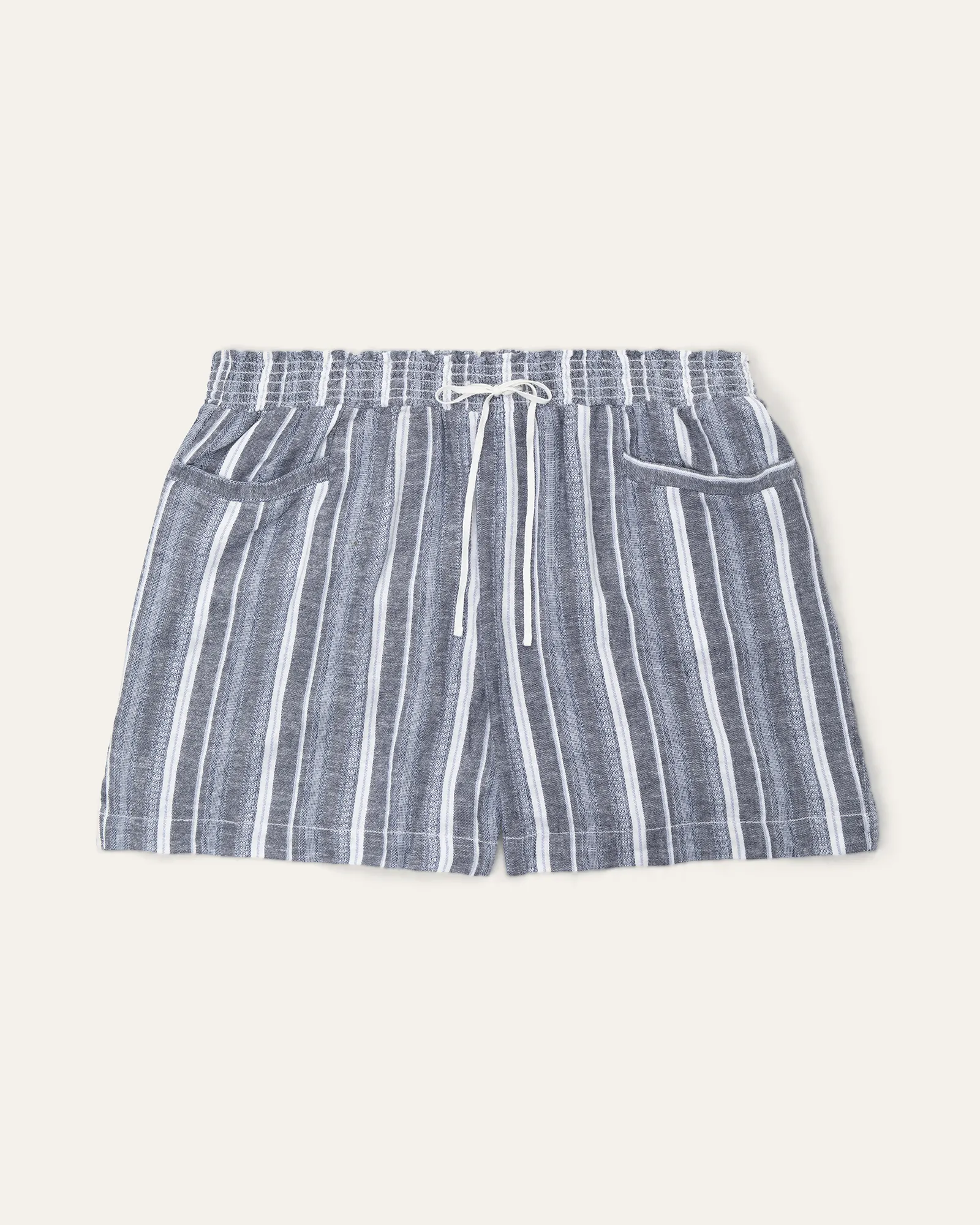 Margo Striped Linen Drawstring Short | Black / White