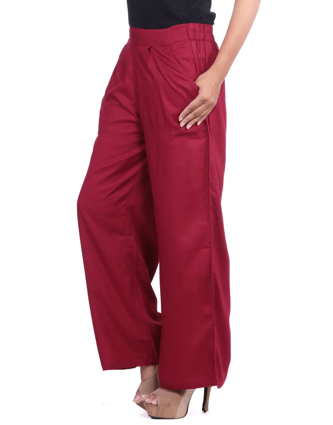 Maroon Solid Rayon Palazzo