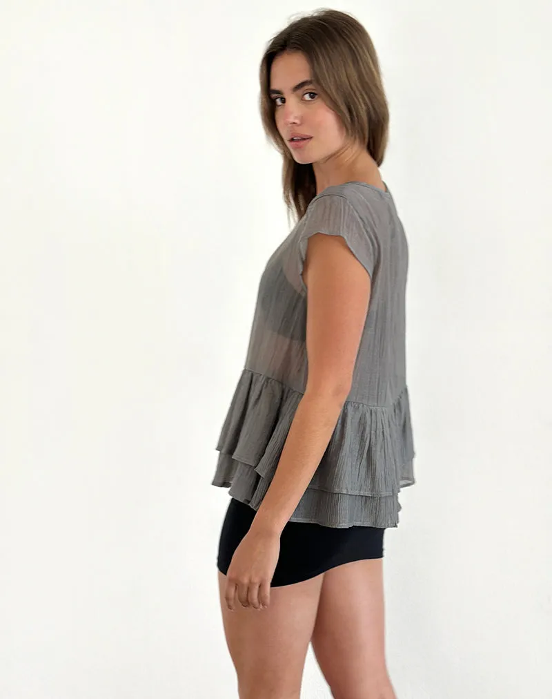 Mayumi Peplum Top in Chiffon Grey