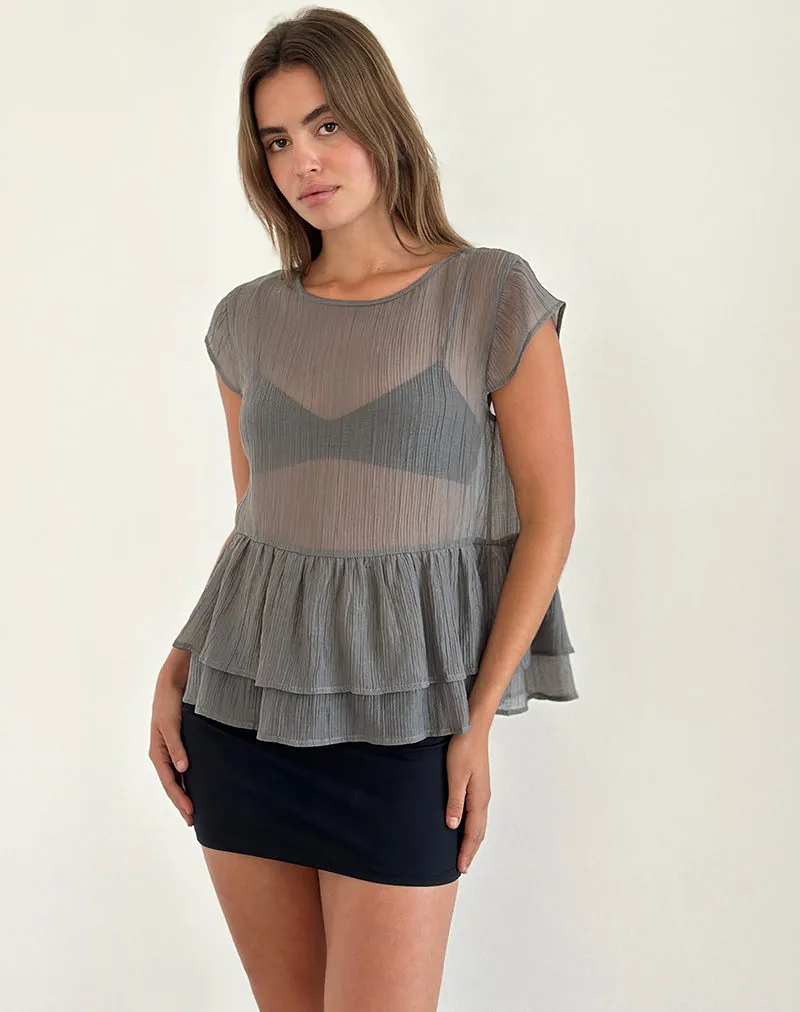 Mayumi Peplum Top in Chiffon Grey