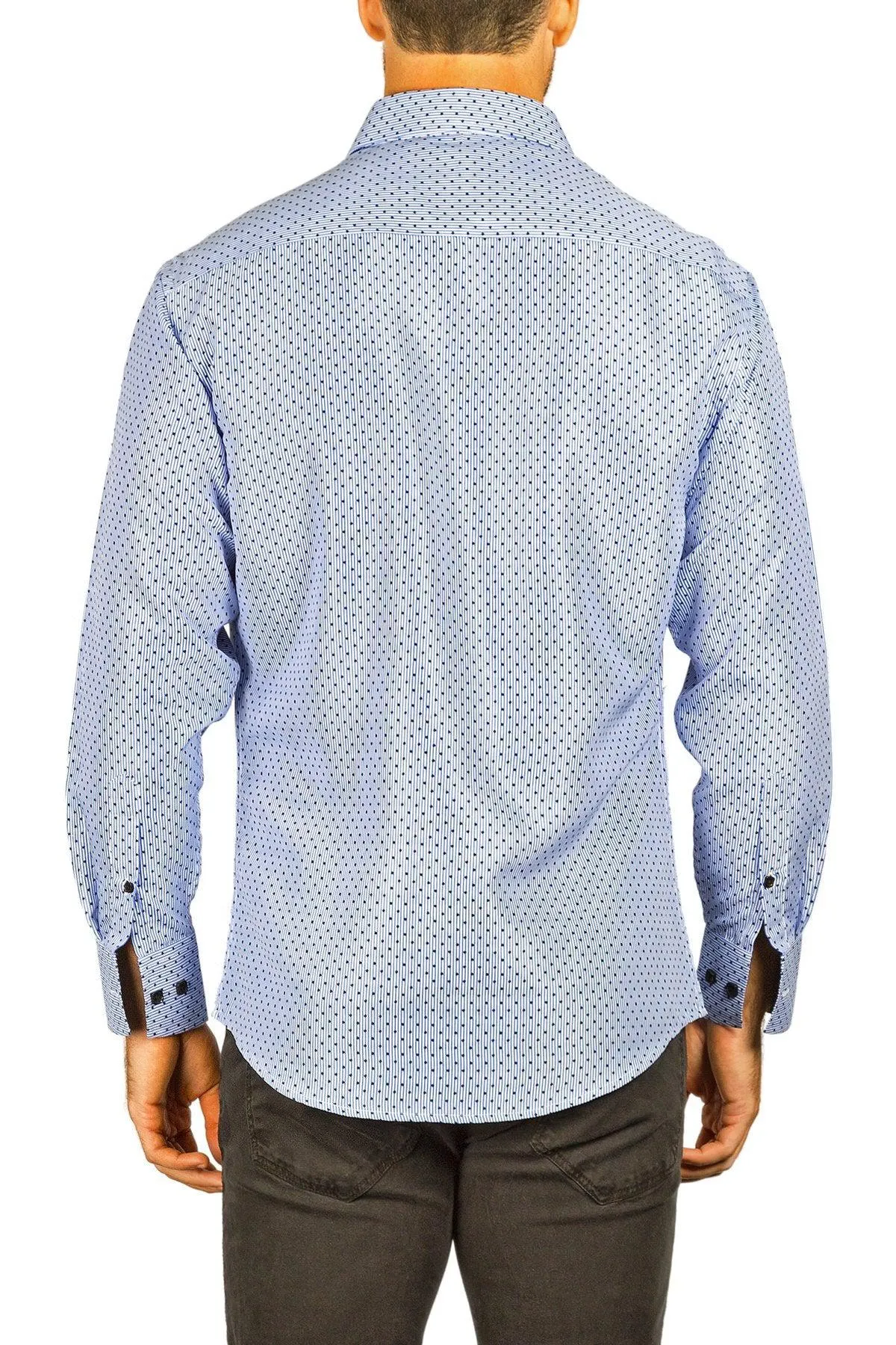 Men's Modern Fit Cotton Button Up Blue Dots